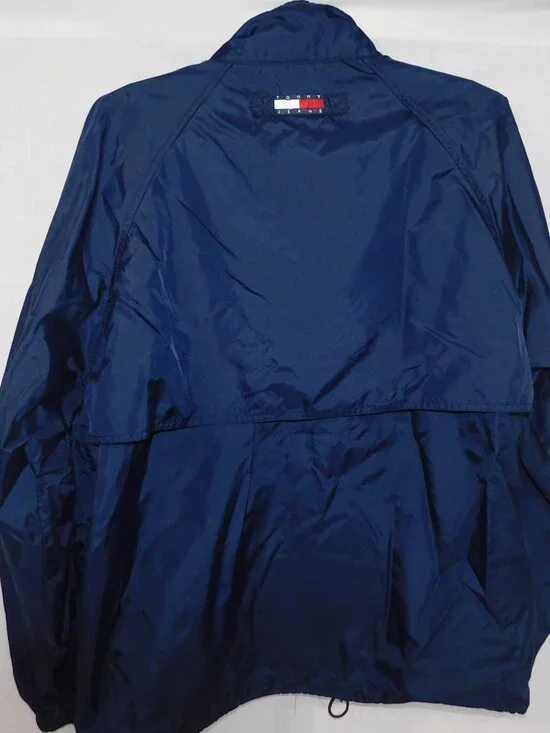 VTG 90s Y2K Tommy Jeans Hilfiger mens L Full Zip Blue Windbreaker Jacket - Picture 16 of 16